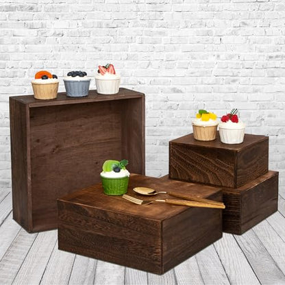4 Pieces 12 Inches Wooden Cake Stands,Antique Brown Cupcake Stands. - color: Antique Brown