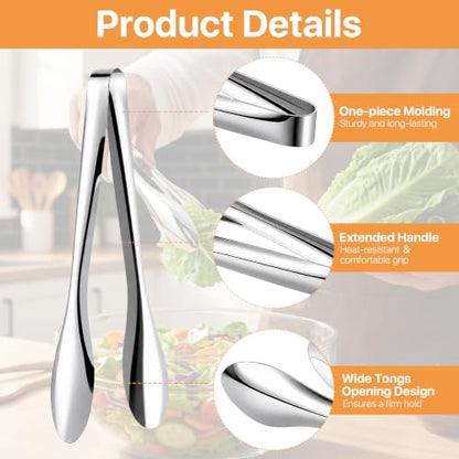 6 Pack Polished Stainless Steel Kitchen Tongs Set, 9 and 12 Inch Metal Food Serving Tong for Buffet Salad BBQ Grilling, Kitchen Utensils for Parties, Catering, Restaurants,Home Entertaining