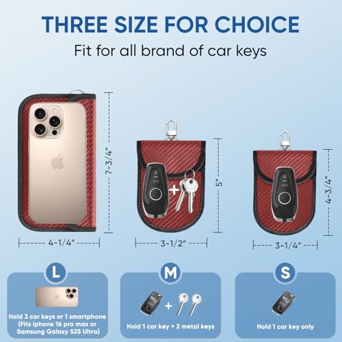 TICONN 2PK Faraday Bag for Car Key Fob, Anti-Theft NFC RFID Blocking Pouch - color: Red, size: Medium