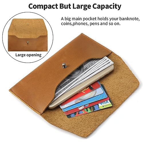 Ringsun Genuine Leather Cash Envelopes, Reusable Budget Envelope, Retro Clutch for Men & Women, Minimalist Wallet, Bourbon Brown - color: Bourbon Brown
