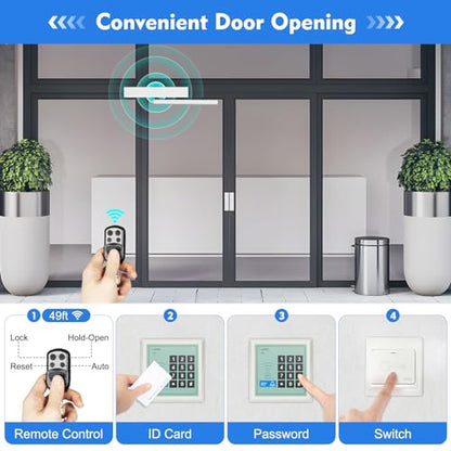 50W 24V Automatic Electric Handicap Swing Door Opener Remote Controllers w/Push Buttons Brushless Motor Gate Opener Remote Door Kit Handicap Door Operator Closer +2 x Remote Controllers