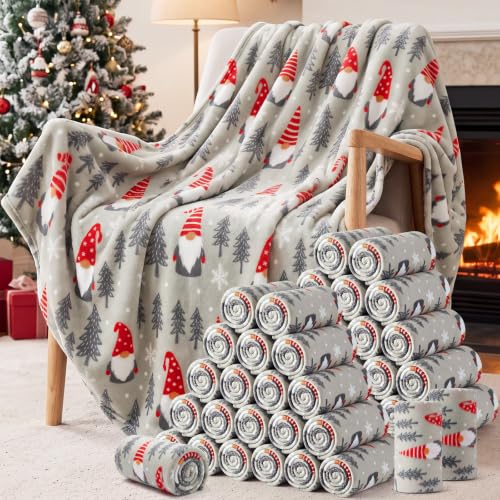 Kinlop 40 Pcs Christmas Throw Blankets Bulk Xmas Soft Cozy Lightweight Fleece Blanket Winter Holiday Blankets for Couch Bed Sofa Home Donation 50 x 60 Inch (Grey Gnome) - color: Gray