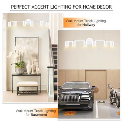 BoostArea 6 Light Track Lighting Kit, White 6 Way Ceiling Spot Lighting, Center Swivel Track Light Heads, Flexibly Rotatable Light Head for Kitchen, Living Room, Bedroom, GU10 Bulb Not Included - color: Rotatable-6 Light-white