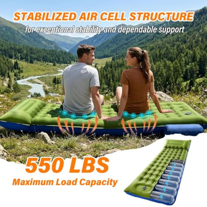 Camping Sleeping Pad, 6 inch Thick Ultralight Camping Mat with Pillow, Built-in Foot Pump Inflatable Sleeping Pads Compact for Camping Backpacking Hiking Traveling Tent,Single,Green - color: Green