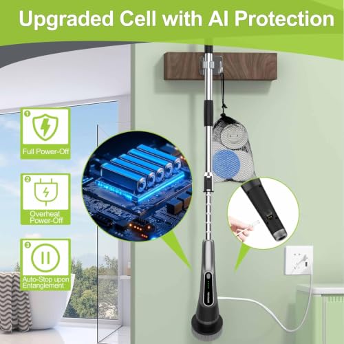 Dreazu Pro Electric Spin Scrubber, 10-in-1 Cleaning Brush with Retractable Handle, 44 lbs High Torque Variable Speed Shower Scrubber for Bathroom, Kitchen, Tile Floors, Bathtub, Toilet & Car - color: Black