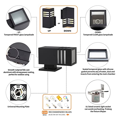 Outdoor Wall Lantern, Aluminum Waterproof Exterior Light Fixture - color: Rectangle (Black B)