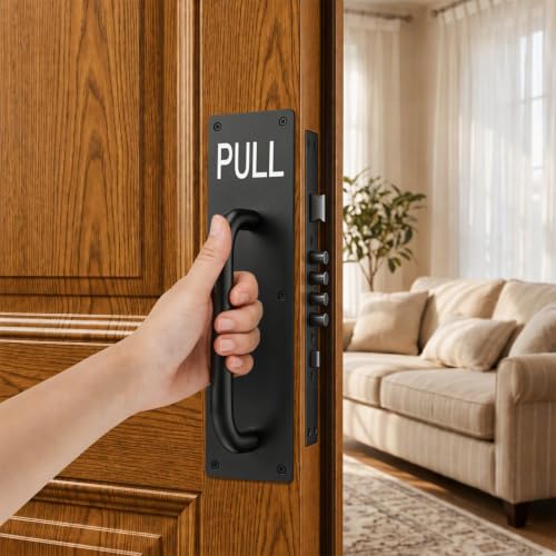 Sumnacon 1 Set Stainess Steel Door Handle,Push Pull Plate Handles, Black - color: Black