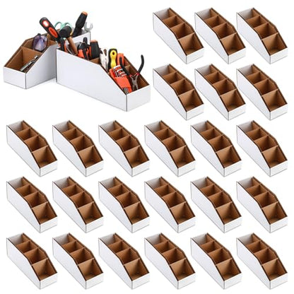 Fuyoooo 30 Pack Cardboard Storage Parts Bins Boxes with Dividers 12 x 4 x 4.5 Inch Small Parts Bins Organizers Bulk for Shelves Stem Project Online Store Inventory Garage Organization - size: 12 x 4 x 4.5 Inch