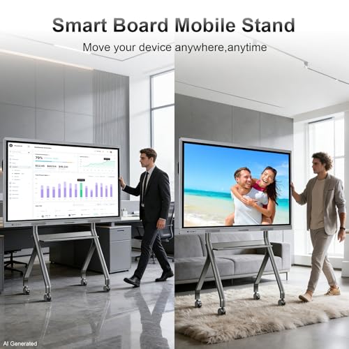 Smart Board Stand with Camera Tray Fits 42"-75" Screens, Interactive Whiteboard Stand with 360° Rotating Wheels Holds 300LBS, Height Adjustable,Mobile Stand for Home, Office & Classroom - size: For 42"-75" Smart Board