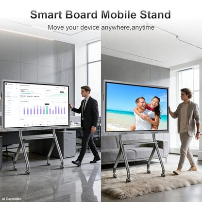 Smart Board Stand with Camera Tray Fits 42"-75" Screens, Interactive Whiteboard Stand with 360° Rotating Wheels Holds 300LBS, Height Adjustable,Mobile Stand for Home, Office & Classroom - size: For 42"-75" Smart Board