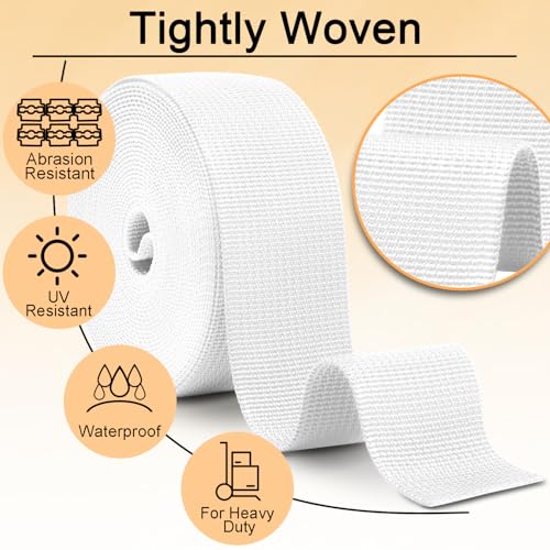CooBigo 12 Yards Webbing 3/4" & 1" & 1.5" & 2" Polypropylene Webbing Strap 3/4 Inch 1 Inch 1.5 Inch 2 Inch Wide Webbing Strapping for Bags/Lawn Chair/Pool Solar Cover DIY Crafting - color: White, size: 2"- 12 Yards