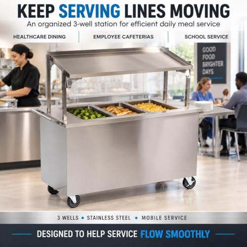 Commercial Meal Cart, 3-Well Stainless Steel, 78”W x 26”D x 58 3/4”H