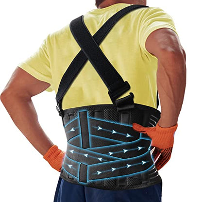 Lower Back Brace with Shoulder Straps,Heavy Lifting Lumbar Support, L/XL - style: L(39.5"- 44")
