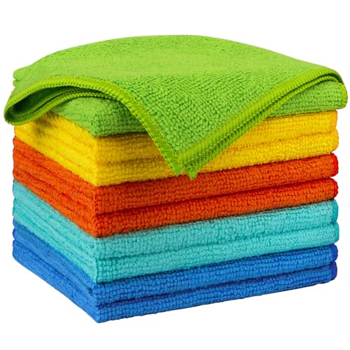 AIDEA Microfiber Cleaning Cloth 10PK, Microfiber Towels for Cars 12"×12" - color: Yellow Blue Green, size: 10PK