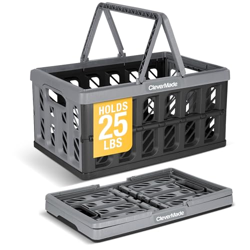 CleverMade Collapsible Shopping Basket With Handles, 24L 1 Pack, Stone - color: Stone, size: 24l - 1 Pack