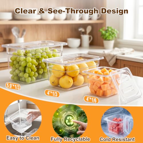 APREUTY 6-Pack 1/6 Size 4''Deep NSF Polycarbonate Food Pans with Lid, Clear - size: 1/6 Size 4'' Deep