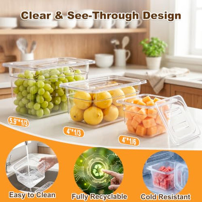 APREUTY 6-Pack 1/6 Size 4''Deep NSF Polycarbonate Food Pans with Lid, Clear - size: 1/6 Size 4'' Deep