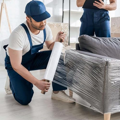 The Boxery 20" x 1000' -4 Rolls (4000ft Total) Cast Stretch Wrap with Handles – 60 Gauge Clear Film – Extended Core Hand Wrap for Smooth, Quiet, Heavy-Duty Wrapping