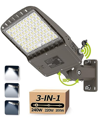 LED Parking Lot Light 240W/220W/200W Selectable, Dimmable 38400LM 160LM/W 5000K, Dusk to Dawn Photocell, IP65/ETL/100-277V, Arm Mount & Slip Fitter for Plazas, Streets, Commercial Areas & Lots - size: 240W/220W/200W Selectable