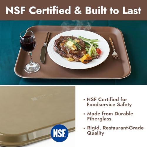 CURTA 2-Pack Restaurant Grade Non-Slip Tray, NSF, 18 Inch x 14 Inch, Plastic Rubber Lined Rectangular Serving Tray, Brown - color: Brown-rectangular, size: 14 Inch x 18 Inch