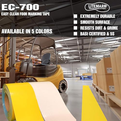 LiteMark Duramark EC700 Floor Marking Tape for Concrete and Pavement | Industrial Marking Tape for Warehouses | Long-Lasting | High Durability (Red), 2 Inch X 18 Feet