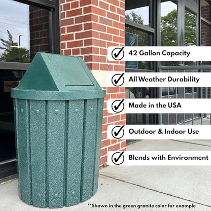 Commercial Trash Can Swing Top Lid - Outdoor Garbage Can - color: Brown, size: 42 Gallon Slatted Round