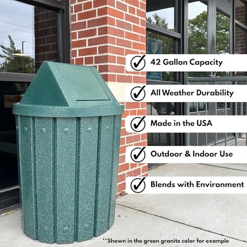 Commercial Trash Can Swing Top Lid - Outdoor Garbage Can - color: Brown, size: 42 Gallon Slatted Round