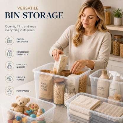 Lustroware Large Food Storage Containers with Lids, Set of 4 Airtight BPA-Free Latching Storage Bins with 4-Side Locking Lids for Rice, Flour, Pet Food and Pantry, Made in Japan