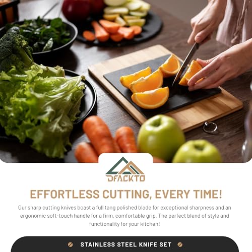DFACKTO 4-Piece Kitchen Knife Set with Vegetable Peeler without Block – Stainless Steel Knives for Kitchen, Dishwasher Safe Cooking Knife Set with Covers, Sharp Cutting Knives for Cooking – Black - color: Black