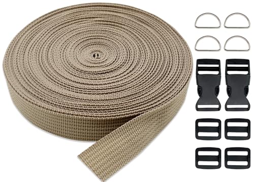 3/4 Inch Khaki Polypropylene Webbing Straps 15Yds for Sewing - color: Khaki, size: 15