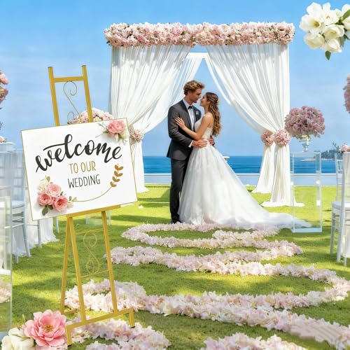 58" Gold Easel Stand for Sign, Metal Easel with Chain Support for Painting - style: 2pack-Gold