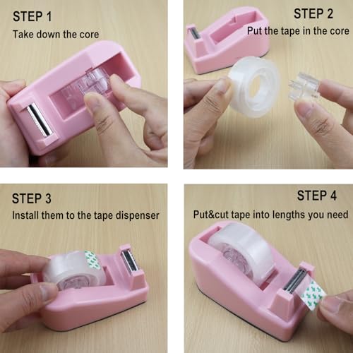 Desktop Tape Dispenser,1 Pack Pink Tape Dispensers with 12Rolls Transparent Tape, for Packaging in Office,Restaurant, Flower Shop,Cake Shop (Pink) - color: Pink