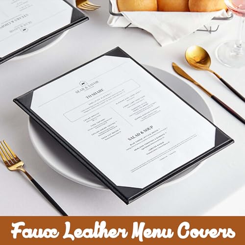 Prestine Menu Covers Made of Premium Faux Leather (10-Pack) - 8.5" x 11" - 1 View - Black - Restaurant Menu - Wine List - Bar Menu - size: 8.5”x11” - 1 View