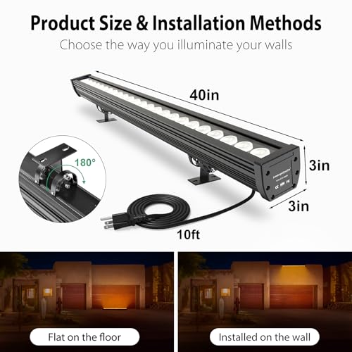 Smart LED Wall Washer Light via APP, 168W Dimmable RGBCCT Linear Light Bar - color: RGBCW Smart Light Bar - Black Housing (Non-linkable)