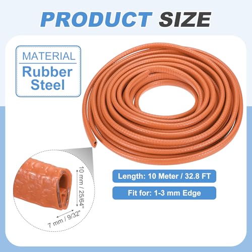 PATIKIL Rubber Edge Trim Guard, 32.8 ft x 25/64" x 9/32" U Channel Edge Protector Seal Strip with Metal Clips Fit for 1-3mm Edge for Car Door Sheet Metal Hatches Table Corners, Orange - color: Orange, size: 32.8 ft x 25/64 in x 9/32 in