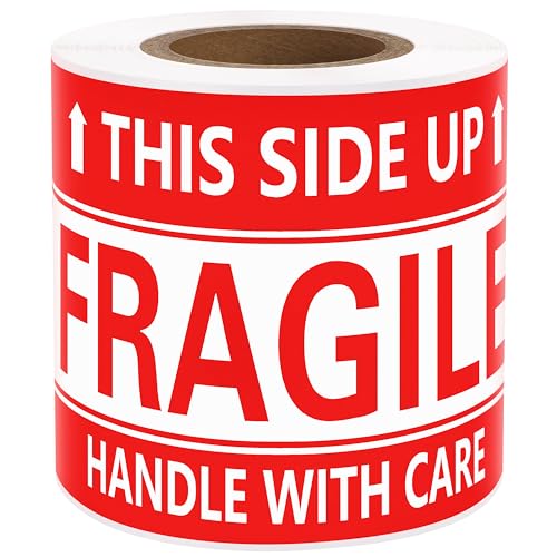 3x5 Inch Handle with Care This Side Up 100 Permanent Adhesive Fragile Stickers for Shipping Moving Glass Labels (1 Roll, 100 Labels) - size: 3" x 5", style: 1 Roll - 100 PCS - This Side Up