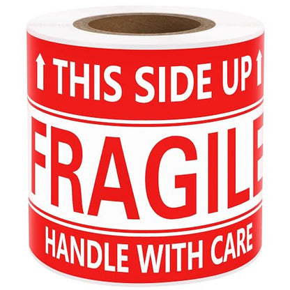 3x5 Inch Handle with Care This Side Up 100 Permanent Adhesive Fragile Stickers for Shipping Moving Glass Labels (1 Roll, 100 Labels) - size: 3" x 5", style: 1 Roll - 100 PCS - This Side Up