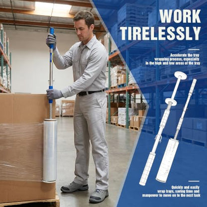 Long Handle Pallet Stretch Wrap Dispenser, Stretch Wrap Dispenser for Film Width 12-20 inch, Rolls 1.5" to 3" Diamater, Stretch Wrap with Handles for Warehouse, Logistics, Factory Shipping & Packaging