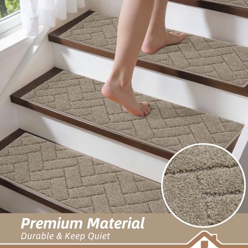 BEQHAUSE Non Slip Stair Treads for Wooden Steps 28" x 9", 15pcs, Beige - color: Beige - Geometric, size: 28 in X 9 in (15 Pieces)