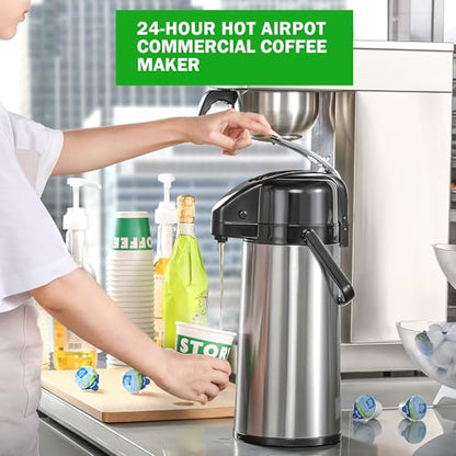 NUPANT Auto-Filling Commercial Airpot Coffee Brewer 2.2L/74oz Dirp Coffee Maker Machine with 24 Hours Hot Thermal Carafe Stainless Steel Pour Over Coffee Dispenser 120V/1450W for Restaurant Office - size: Auto-Filling