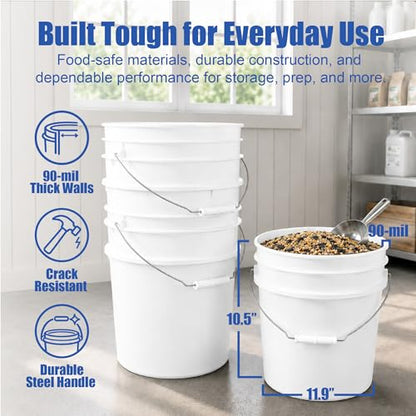 ePackageSupply 3.5 Gallon Bucket, Food Grade w/Lid BPA-Free, 3 Pack- White - size: 3 Packs