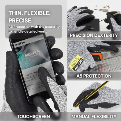DEX FIT Level 5 Cut Resistant Gloves Cru553, 3D-Comfort Fit, Firm Grip, Thin & Lightweight, Touch-Screen Compatible, Durable, Breathable & Cool, Machine Washable; Grey M (8) 1 Pair - color: Grey, size: Medium