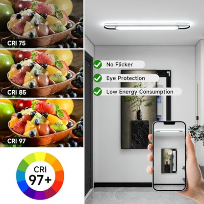 4Ft Cool White Modern LED Ceiling Lighting,65W Metal Linear Ceiling Lamp,6500K High Brightness Simple Long Light for Kitchen Dining Living Room Laundry, Garage Cloakroom Lighting (48Inch) - color: Cool White (6500K/NOT Dimmable ), size: 4 FT (48 Inch / 12