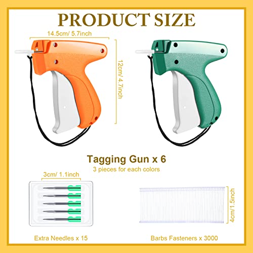 Kigeli 6 Pack Tagging Guns for Clothing with 3000 Barbs 15 Needles Stitch Gun Quick Clothes Fixer Retail Price Tag Attacher Clothing Label Gun for Boutique Store Warehouse Garage(Orange, Green) - color: Orange, Green