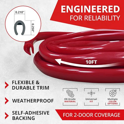 All-Fit Automotive Car Door Edge Protector Made in the USA (10 Ft - Red) - color: Dark Red