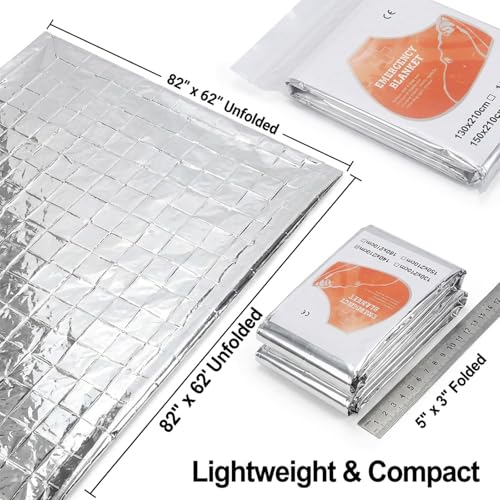 4 Pack Emergency Mylar Blanket, 82x62 in Reflective Aluminum Foil Survival Kit, Outdoor Camping Thermal Space Blankets for Hiking Bug Out Bag Marathons X-Sport Climb, Silver - color: Silver