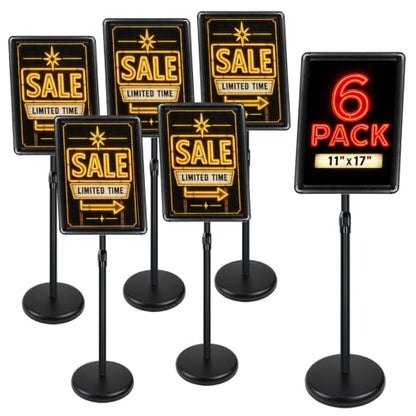 6 Pack Pedestal Sign Holder, 11 x 17" Floor Standing Display Stand - color: Black, size: 11x17in-6p