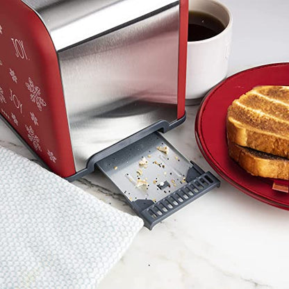 Rae Dunn Toaster, Stainless Steel 2 Slice Square Toaster, Wide Slot with 5 Browning Levels, with Bagel, Defrost and Cancel Options (Red Holiday Print) - color: Red Holiday Print