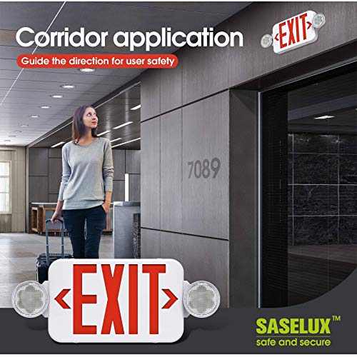 10 Pack Red Led Exit Sign Emergency Light Combo Adjustable Two Head, Double Sided and Battery Backup Exit Light, Contractor Select, AC 120/277V