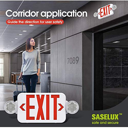 10 Pack Red Led Exit Sign Emergency Light Combo Adjustable Two Head, Double Sided and Battery Backup Exit Light, Contractor Select, AC 120/277V